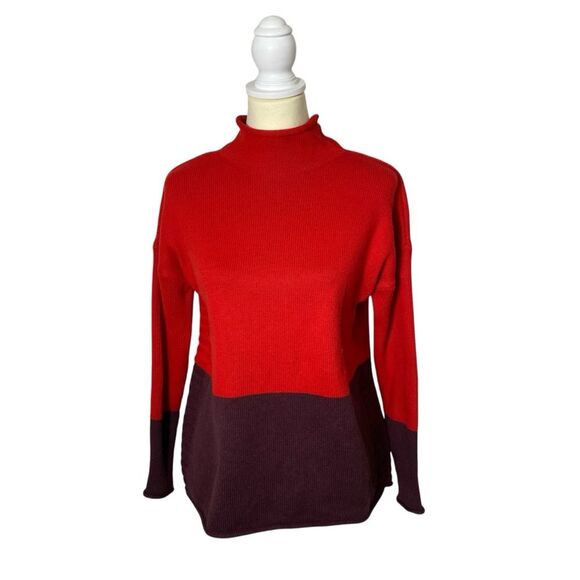 Tahari Mock Neck Colorblock Cotton Blend Ribbed Knit Sweater Women's Size Small - Picture 1 of 15